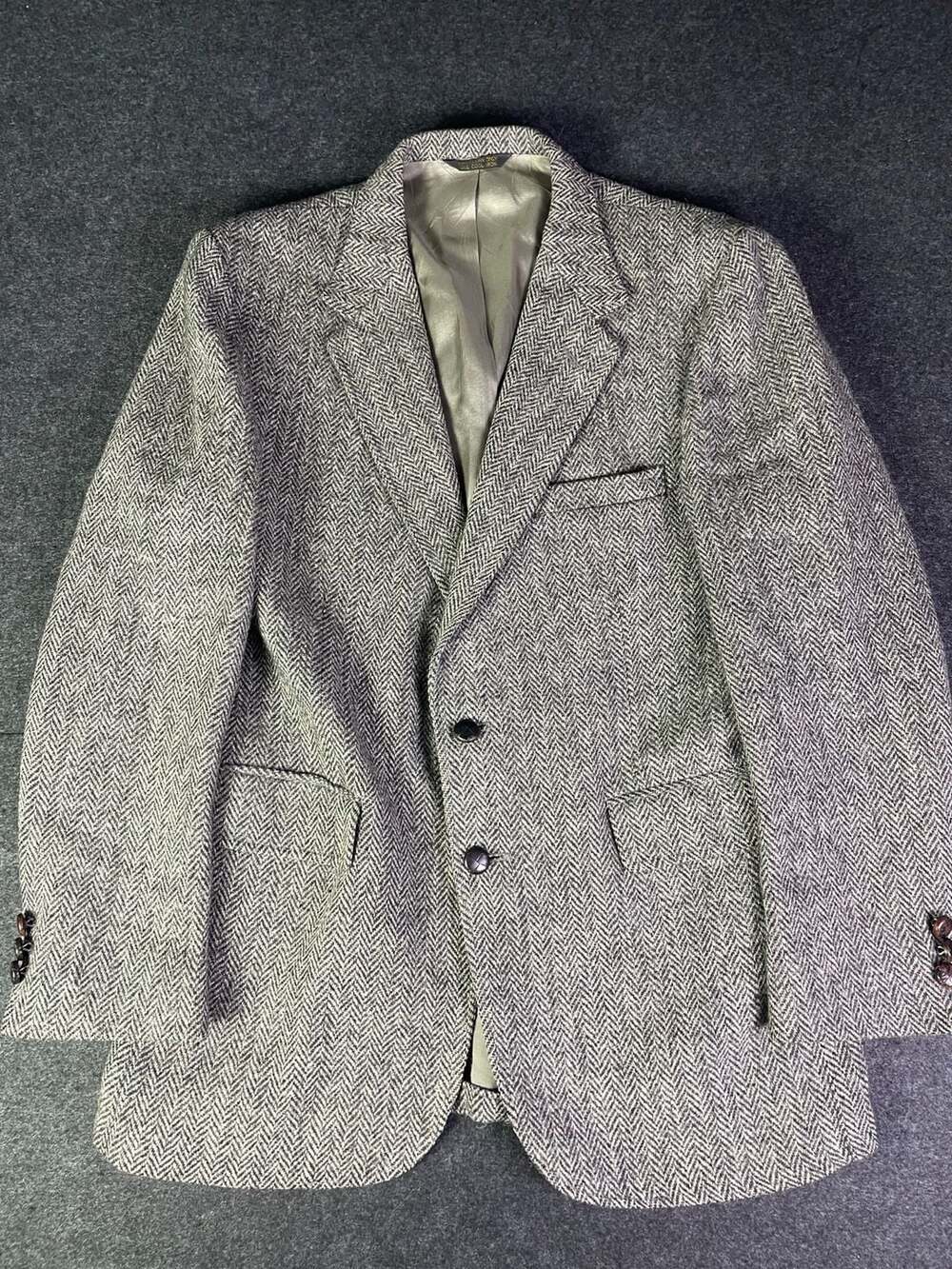 Harris Tweed Wool Sport Coat Gray Herringbone Blazer